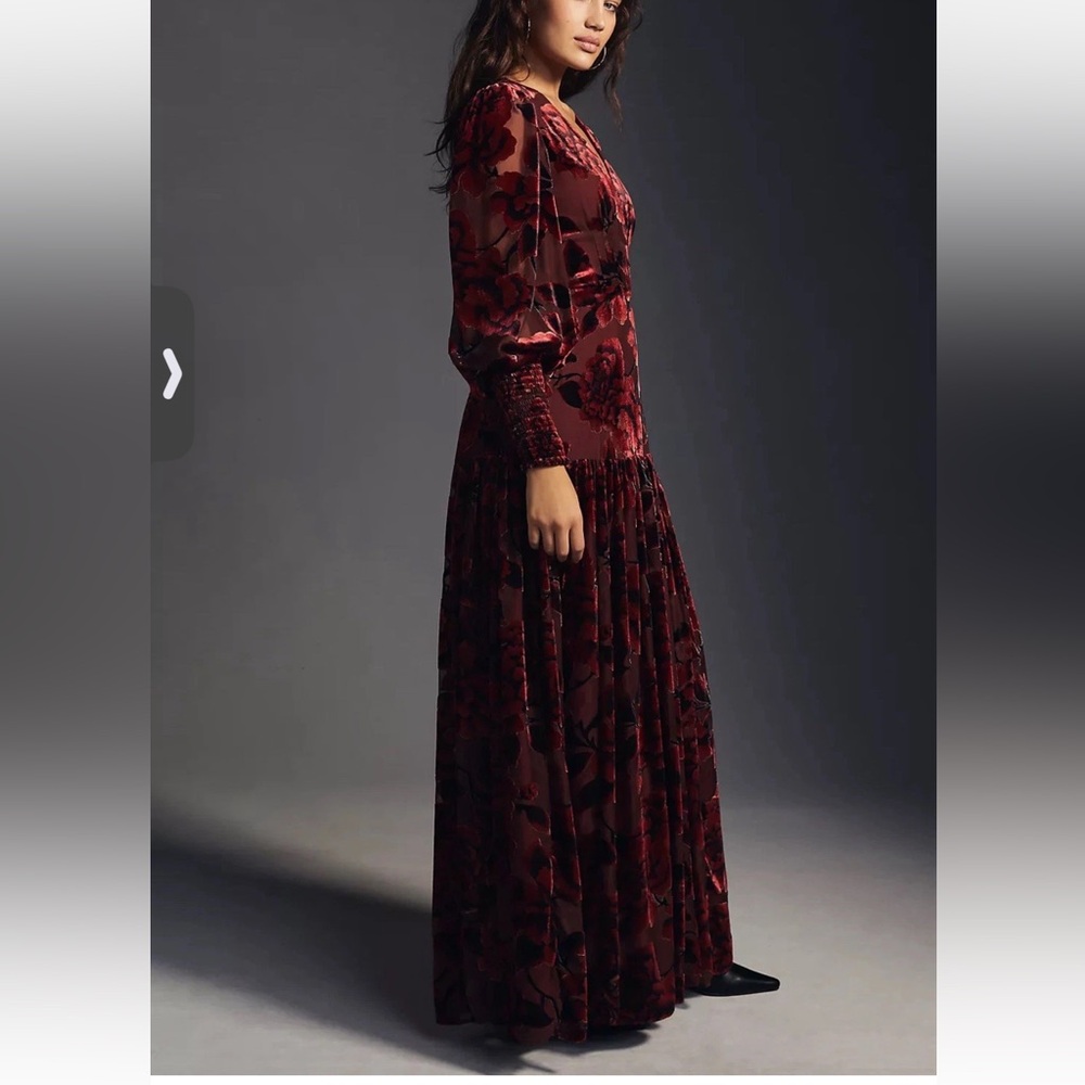 Women's Black Floral Velvet Wrap Maxi Dress | S - Picture 6 of 12
